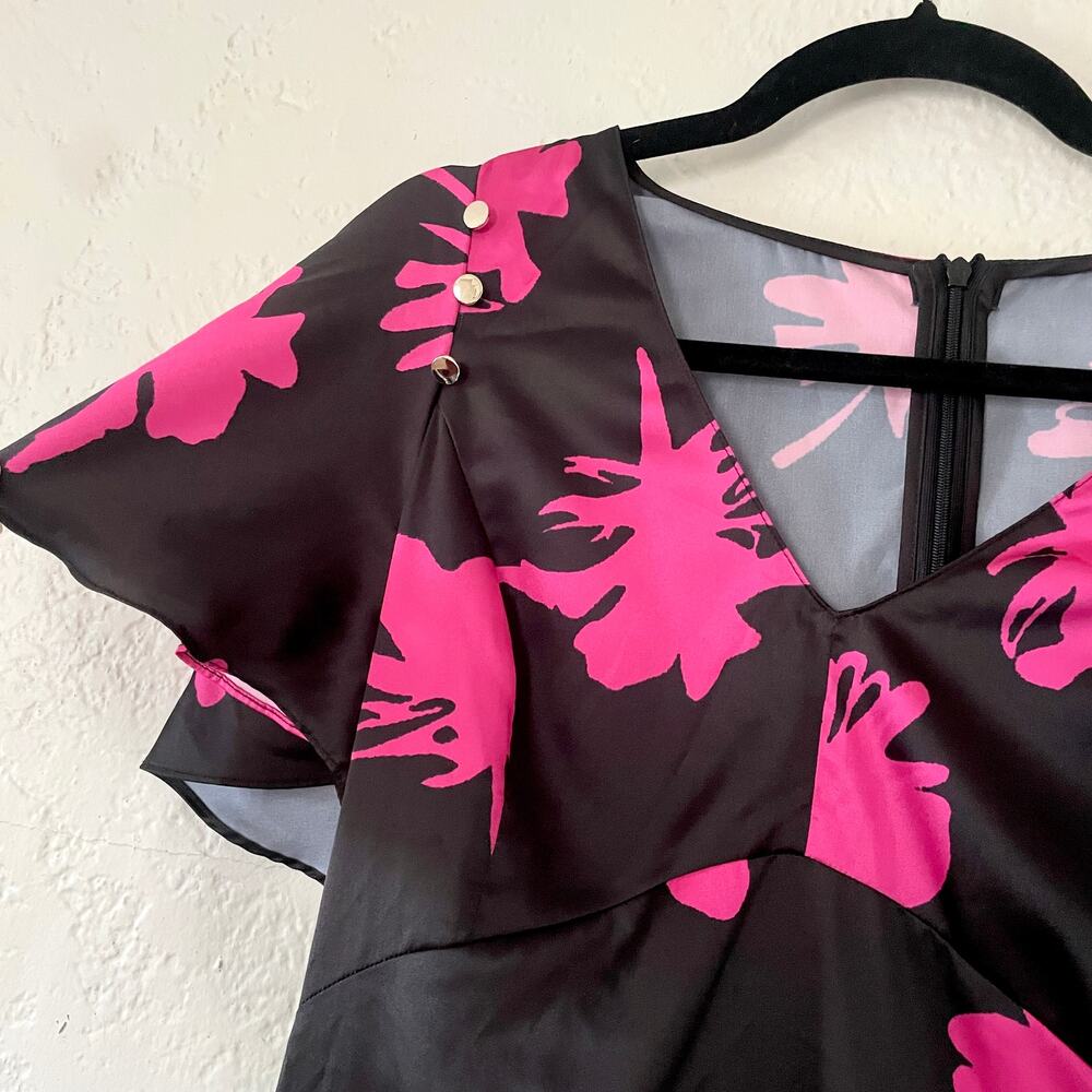 Prabal Gurung Midi Dress Tulip Floral Print V-Neck Flutter Short Sleeve sz 6 - Picture 3 of 11